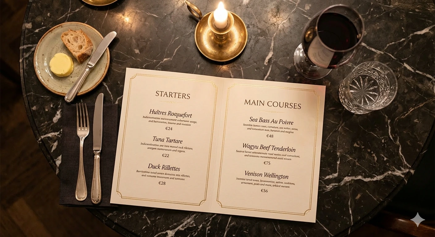 Menu design restaurant gastronomique